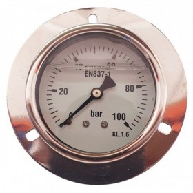 Manómetro glicerina Ø63mm horizontal con aro frontal 1/4" 0 a 100bar