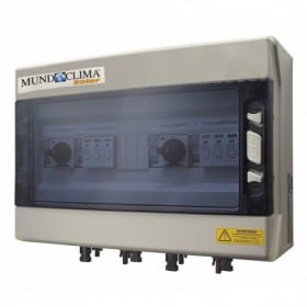 Caja protecciones fotovoltaica MUNDOCLIMA SOLAR DC aislada con seccionador y conectores MC4 2 string 600VDC 2 fusibles 15A