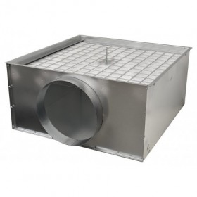 Plenum de chapa galvaniza para difusor rotacional ESCOCLIMA XN-600 con embocadura lateral Ø250 y filtro