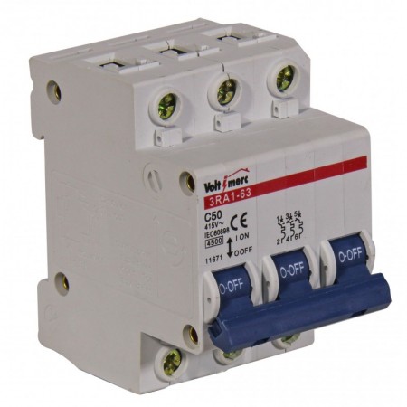 Interruptor magnetotérmico 3P 50A 6kA VOLTIMERC 3RA1