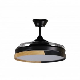 Ventilador de techo negro/haya 3 aspas desplegables con luz y mando FABRILAMP EMPERADOR Ø106cm
