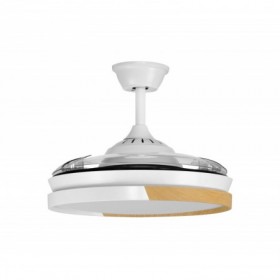 Ventilador de techo blanco/haya 3 aspas desplegables con luz y mando FABRILAMP EMPERADOR Ø106cm