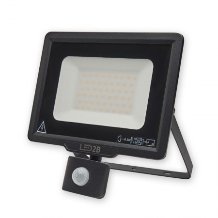 Proyector luz led exterior slim negro IP65 50W 6400K con sensor de movimiento