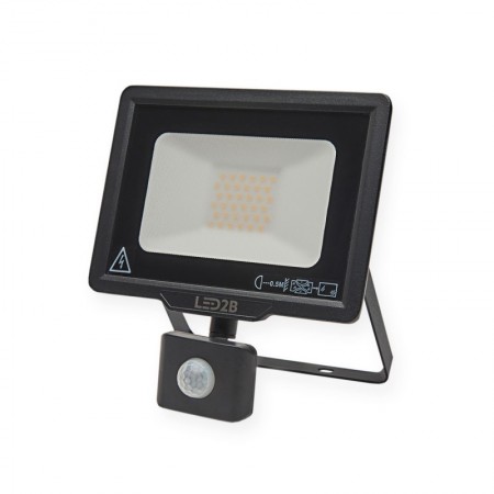 Proyector luz led exterior slim negro IP65 30W 6400K con sensor de movimiento