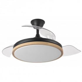 Ventilador de techo negro/haya 3 aspas desplegables con luz y mando FABRILAMP EVROS Ø107cm