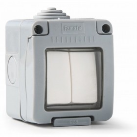 Interruptor doble conmutador superficie estanco gris VOLTIMERC 10A 250V IP55