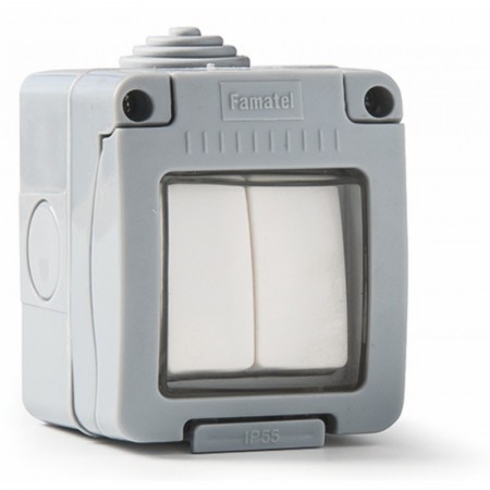 Interruptor doble conmutador superficie estanco gris VOLTIMERC 10A 250V IP55