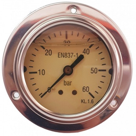 Manómetro glicerina Ø63mm horizontal con aro frontal 1/4" 0 a 60bar