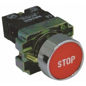 Pulsador para cuadro eléctrico rojo con retorno rasante e indicación (STOP) Ø22mm VOLTIMERC