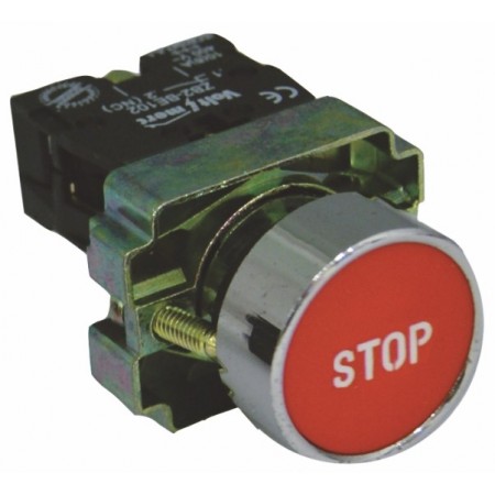 Pulsador para cuadro eléctrico rojo con retorno rasante e indicación (STOP) Ø22mm VOLTIMERC