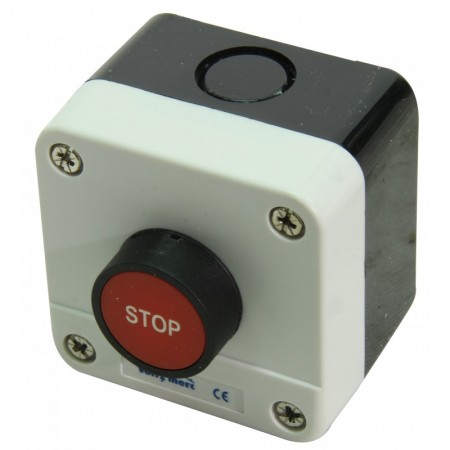 Caja pulsador rojo con indicación STOP VOLTIMERC