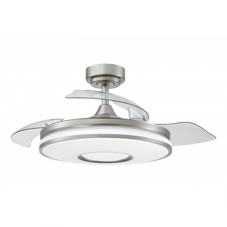 Ventilador de techo níquel 3 aspas desplegables con luz y mando FABRILAMP mini DANI Ø91cm