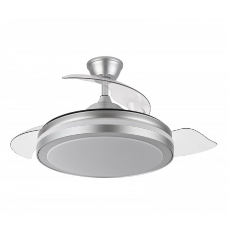 Ventilador de techo níquel 3 aspas desplegables con luz y mando FABRILAMP mini ESPARTA Ø91cm