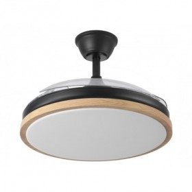 Ventilador de techo negro/haya 3 aspas desplegables con luz y mando FABRILAMP mini EVROS Ø91cm