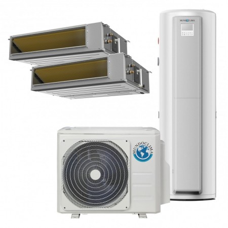 Conjunto aire acondicionado multisplit conducto 2x1 + ACS MUNDOCLIMA MUCR-09+12-H14 + ACS 190L WiFi R32 monofásico