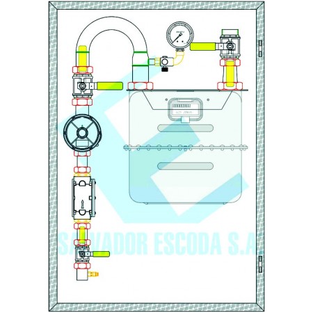 Armario  MPA para G25 en FIG I de membrana Ps: 100 mbar Q: 40 Nm3/h con máx. y min. MERCAGAS A25NGA