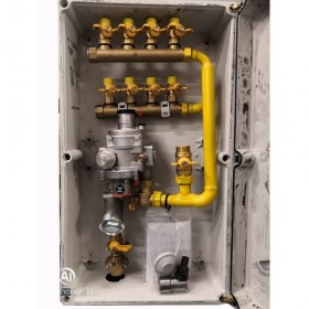 Armario MPB de 50 Nm3/h con Ps 150 mbar con 9 salidas Macho 1/2".  entrada PE Ø 32 MERCAGAS BE-50.9