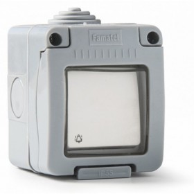 Interruptor pulsador superficie estanco gris VOLTIMERC 10A 250VAC IP55