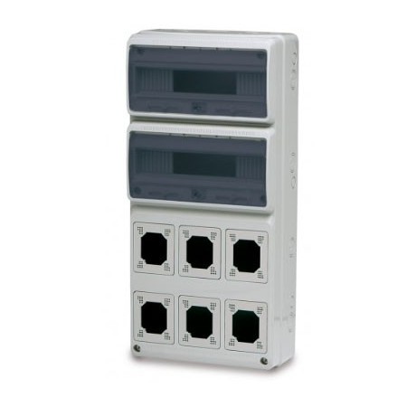 Caja eléctrica industrial enlazable 32 módulos y 6 troqueles para mecanismos IP65 FAMATEL CBOX-I326