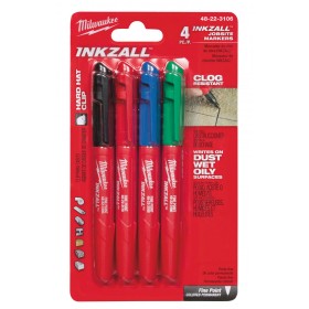 Juego 4 marcadores colores MILWAUKEE INKZALL punta fina
