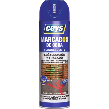 Bote 500ml spray marcador obra CEYS fluorescente azul