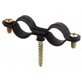 Abrazadera doble gásmica ESCOFIX negra con tirafondo Ø18mm