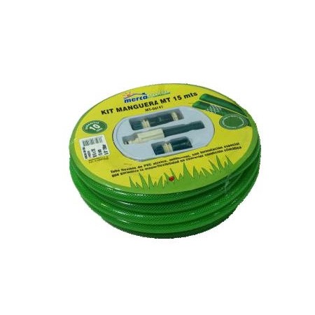 Kit Rollo 20m Manguera Ø15mm y lanza regulable para jardín MERCAGREEN