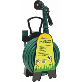 Kit Rollo 10m Manguera Ø8mm y pistola de 6 posiciones para jardín MERCAGREEN