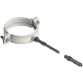 Abrazadera Ø110mm pintada en blanco con tornillo y taco chimenea FIG