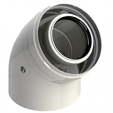 Codo 45º Ø80/125mm Macho-Hembra PP/acero lacado blanco chimenea FIG