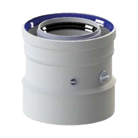 Reducción coaxial Ø110/160mm a Ø100/150mm Macho-Hembra PP/acero lacado blanco chimenea FIG