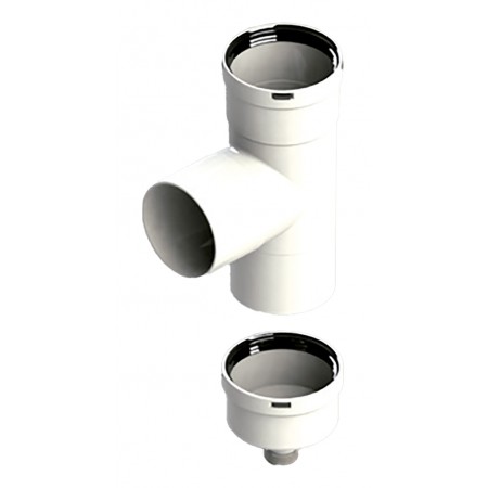 Te 90º recoge condensados Ø50mm Macho-Hembra en PP chimenea FIG