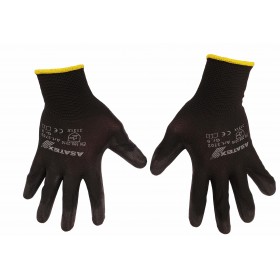 Guantes de trabajo en poliéster con recubierto de poliuretano negro en la palma TALLA 6