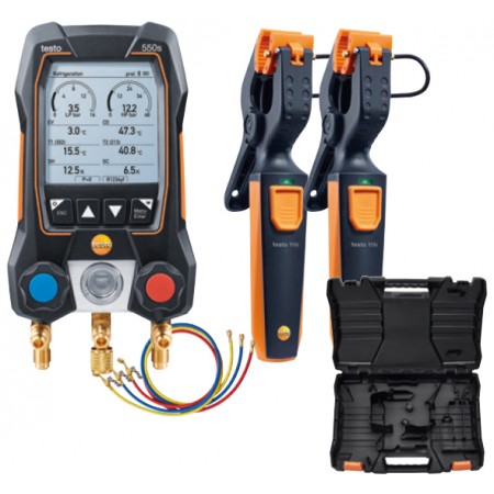 SET SMART ANALIZADOR TESTO 550S CON BLUETOOTH Y APP + 2 SONDA PINZA INALAMBRICAS. JUEGO DE 3 MANGUERAS DE LLENADO Y MALETA RIGID