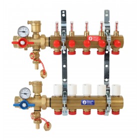 Kit de Colector Giacomini R553FK 6 circuitos con medidor de caudal. detentores y válvulas termostatizables y válvula multifunció