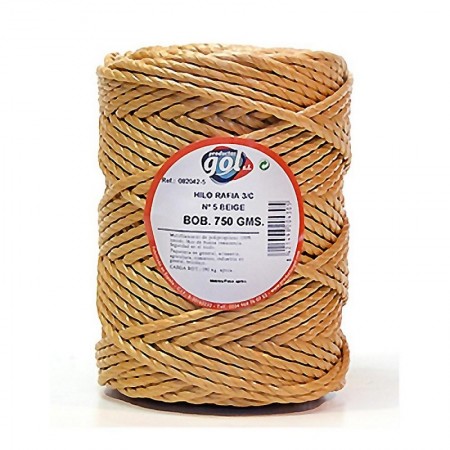 CUERDA RAFIA 3 CABOS N5 GORDA BEIG 750GR ROLLO