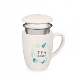 *TAZA MUG PORCELANA  FILTRO  TAPA TEA 340 ML