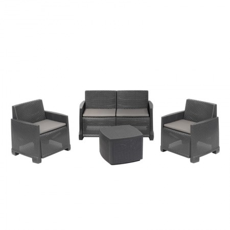 TRESILLO COMO 4 PIEZAS  4 COJINES ANTRACITA CONJUNTO