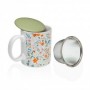 TAZA MUG PORCELANA  TAPA  FILTRO FLOWERS