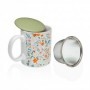 TAZA MUG PORCELANA  TAPA  FILTRO FLOWERS