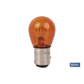 Lámpara de 2 polos descentrada 12 V | Casquillo de tipo BAZ15 | Bombilla P21/5W en color ámbar o naranja
