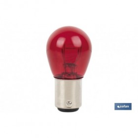 Lámpara de 2 polos descentrada 12 V | Casquillo de tipo BAW15d | Bombilla P21/5W en color rojo