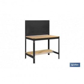 Banco de trabajo | Incluye panel perforado y 2 estantes de madera | Disponible en color antracita | Medidas: 1445 x 910 x 610 mm