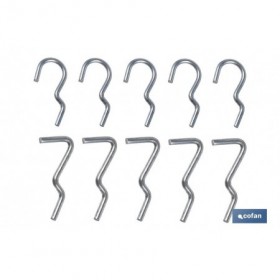 Set de 10 ganchos simples | Adecuado para panel de herramientas perforado | Varias medidas | Material: acero zincado