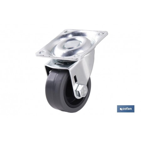 Rueda de goma gris con placa giratoria | Diámetros desde 30 mm hasta 40 mm | Para pesos desde 25 kg hasta 32 kg