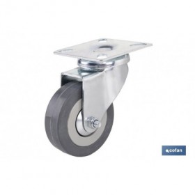 Rueda de goma gris con placa giratoria | Diámetros desde 50 mm hasta 75 mm | Para pesos máximos desde 36 kg hasta 45 kg