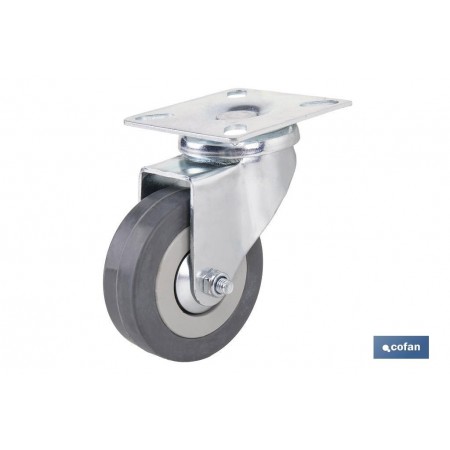 Rueda de goma gris con placa giratoria | Diámetros desde 50 mm hasta 75 mm | Para pesos máximos desde 36 kg hasta 45 kg