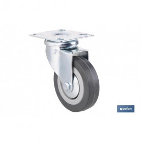 Rueda de goma gris con placa giratoria | Diámetros desde 50 mm hasta 75 mm | Para pesos máximos desde 36 kg hasta 45 kg