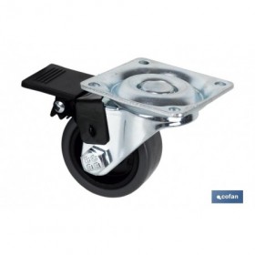 Rueda de goma gris con placa giratoria y freno | Diámetros desde 50 mm hasta 75 mm | Para pesos desde 36 kg hasta 45 kg