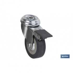 Rueda de goma gris para tornillo pasante y con freno | Diámetros desde 30mm hasta 75 mm | Para pesos desde 25 kg hasta 45 kg